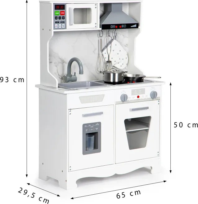 Drevená detská kuchynka ECOTOYS s LED svetlami, zvukmi a kovovými doplnkami pre 3+