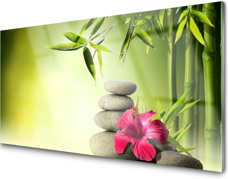 Skleněný obraz Bambus květ kameny zen