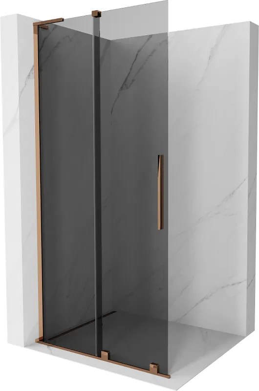 Mexen Velar L, posuvná sprchová zástena Walk-in 100 x 200 cm, 8mm šedé sklo, ružové zlato, 871-100-003-43-60