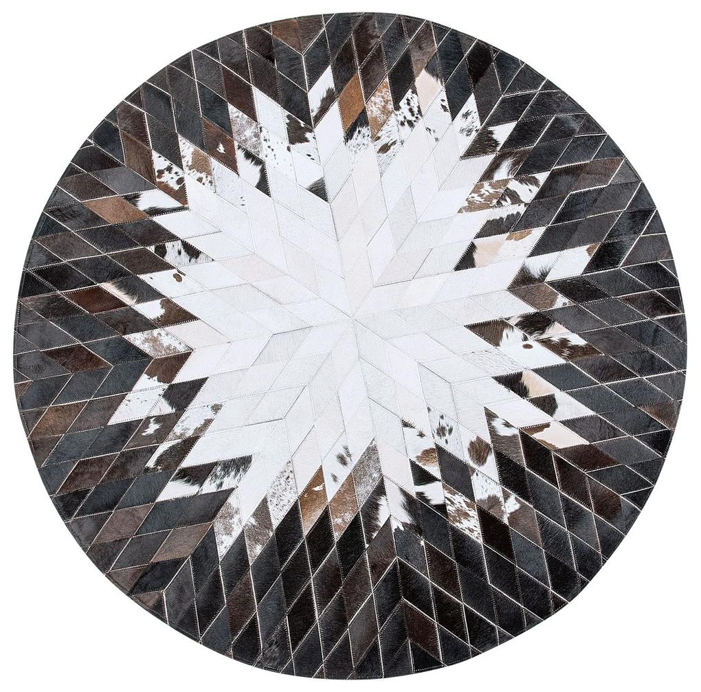 Okrúhly kožený koberec ⌀ 140 cm čierna/biela KELES Beliani