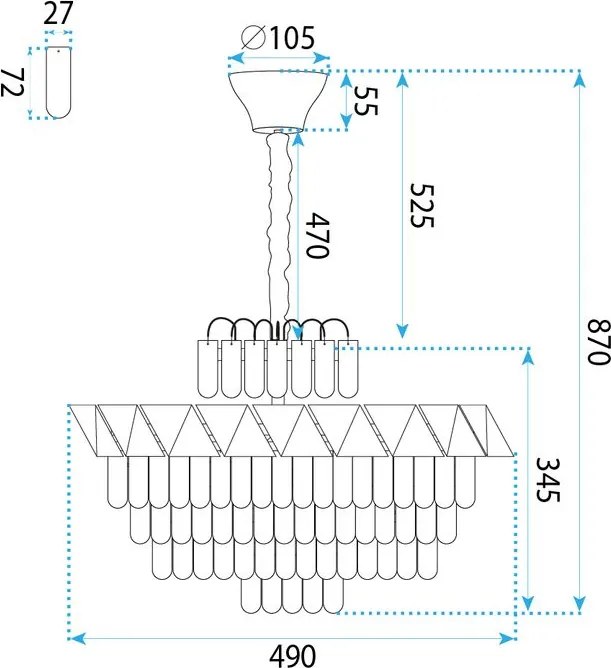 Toolight Toolight, krištáľová závesná lampa Ø50 cm, 6×E14, SWE076-CP, zlatá, OSW-30205
