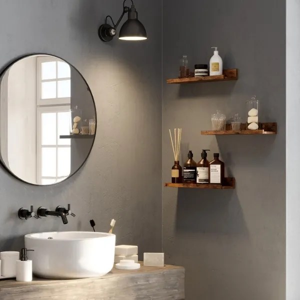 Sada 3 ks nástenných políc SHELFY, hnedá