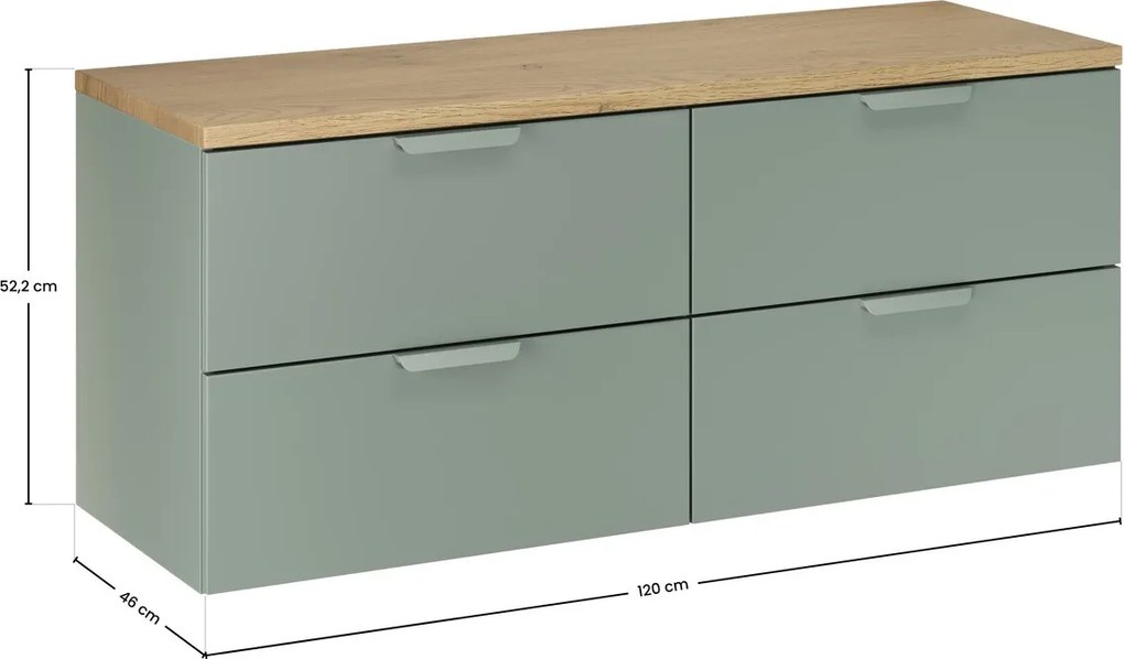 Závěsná skříňka pod umyvadlo Aster Nordic s deskou 120 cm zelená/dub cremona