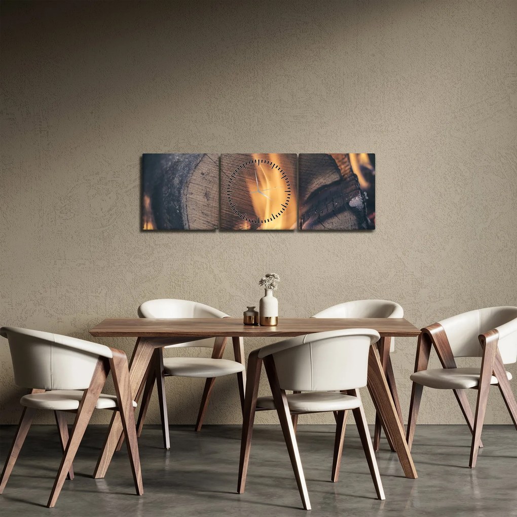 Obraz horiaceho dreva (s hodinami) (90x30 cm)
