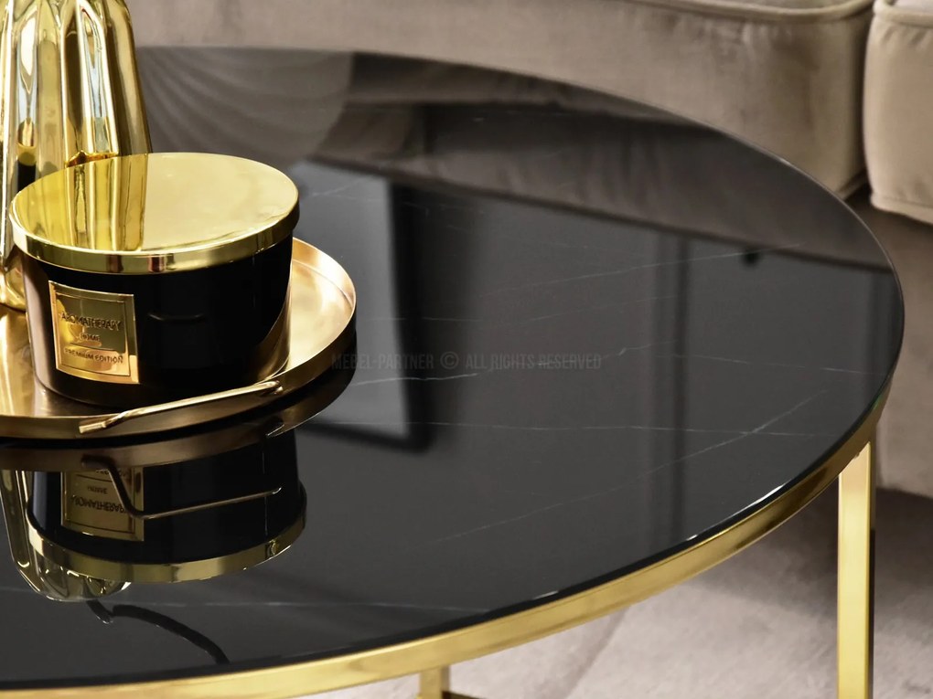 Konferenčný stolík Grande (čierny mramor + zlatá). Akcia -15%. Vlastná spoľahlivá doprava až k Vám domov. 1111617