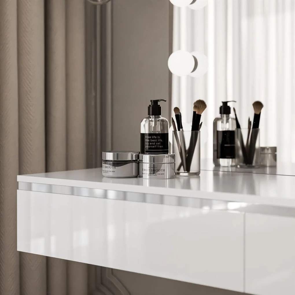 TOALETNÝ STOLÍK NESSIE ELITE BIELY LESK + STRIEBORNÝ