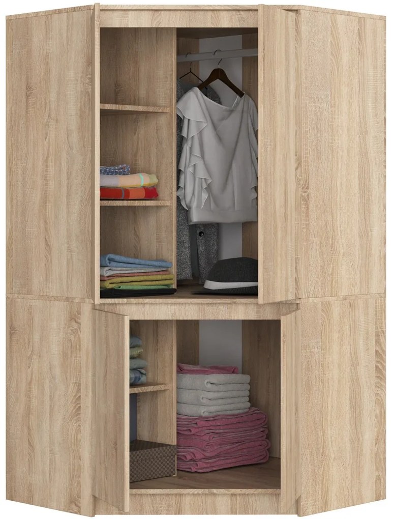 Rohová šatníková skriňa CLP 100 cm 4D dub sonoma