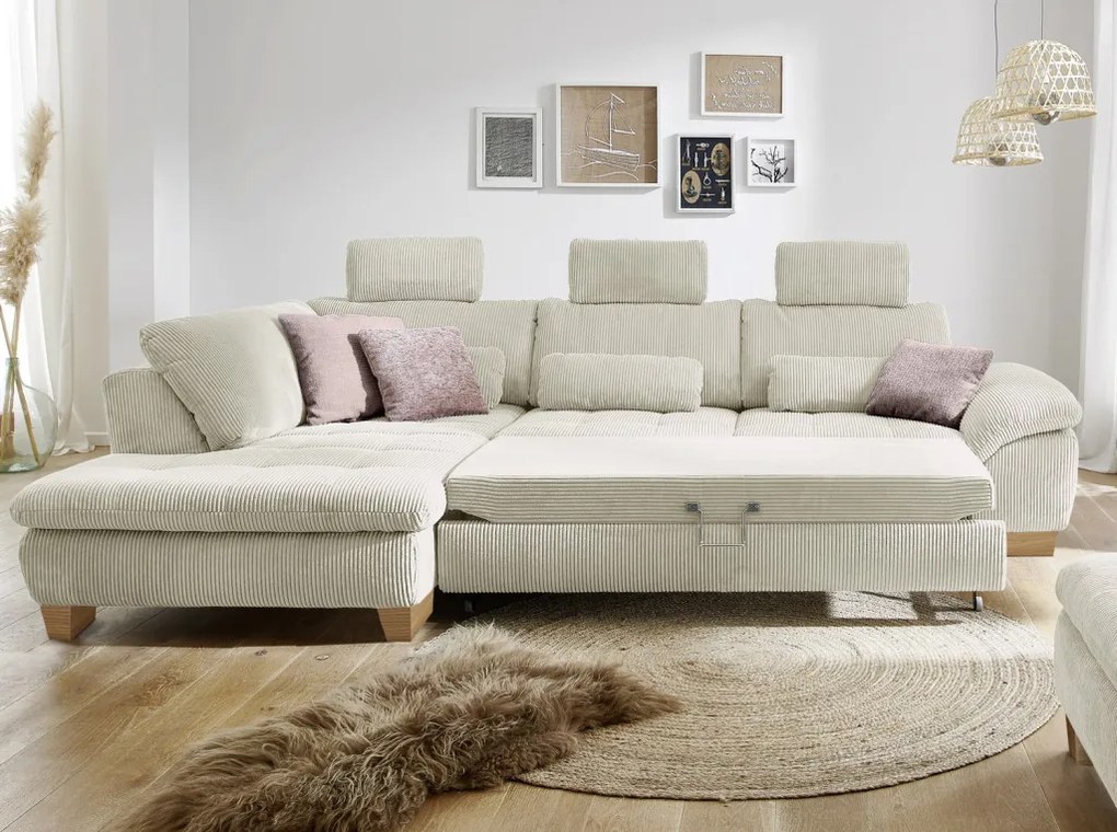 Rohová sedacia súprava MP-IN14007, krémová štruktúrovaná látka