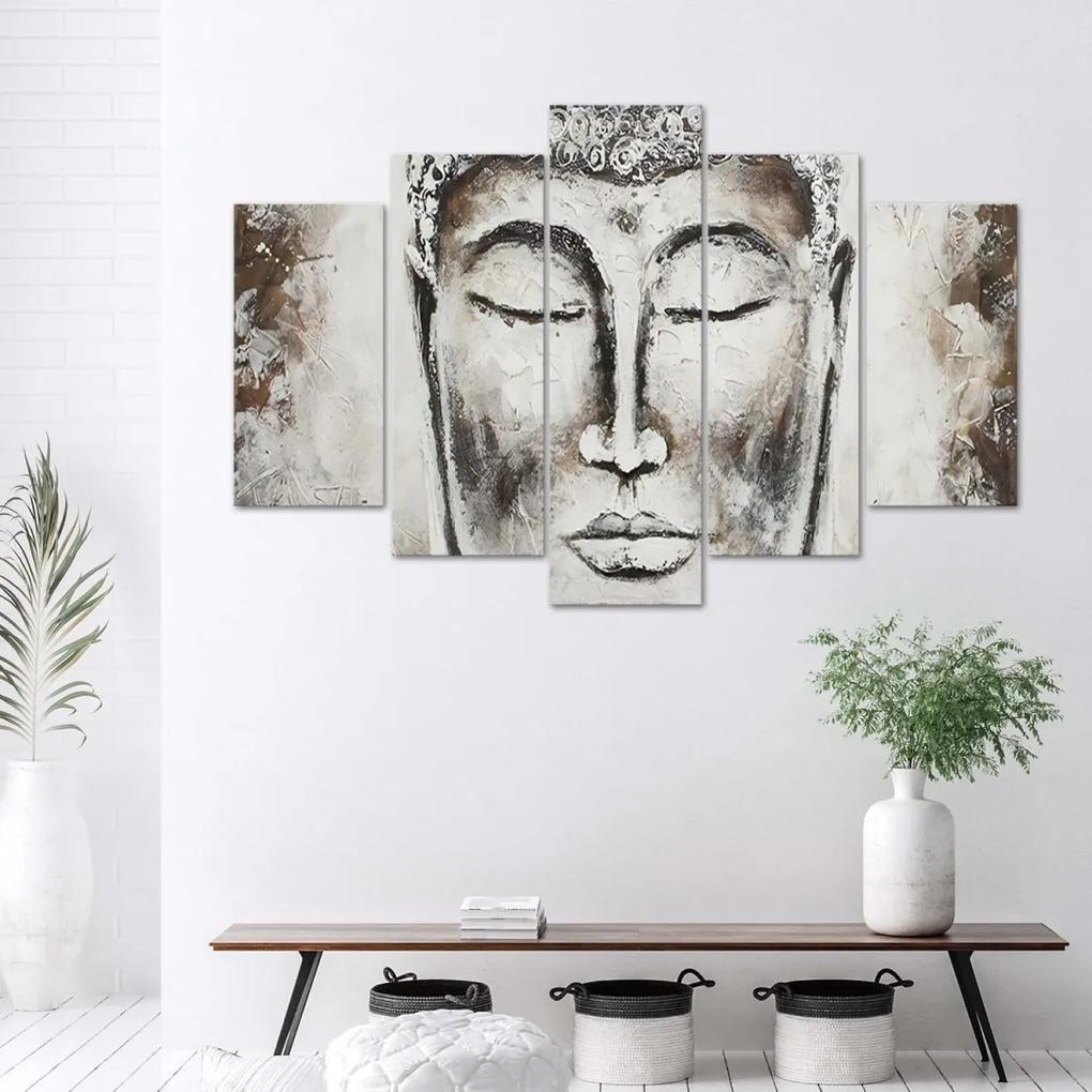 Obraz na plátně pětidílný Buddha Grey Zen Spa - 200x100 cm