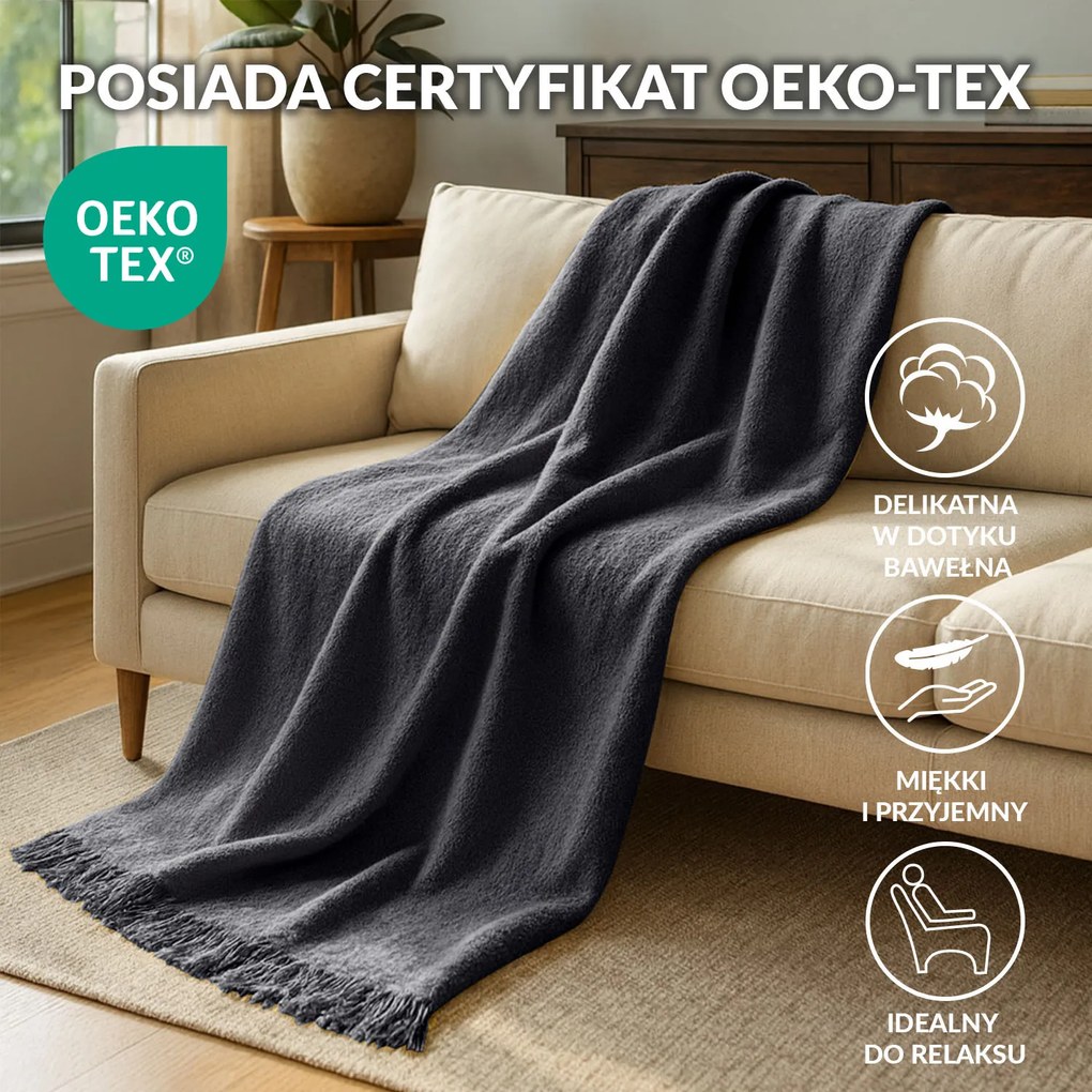 BAVLNENÁ DEKA BAT 150X200 CM ANTRACITOVÁ