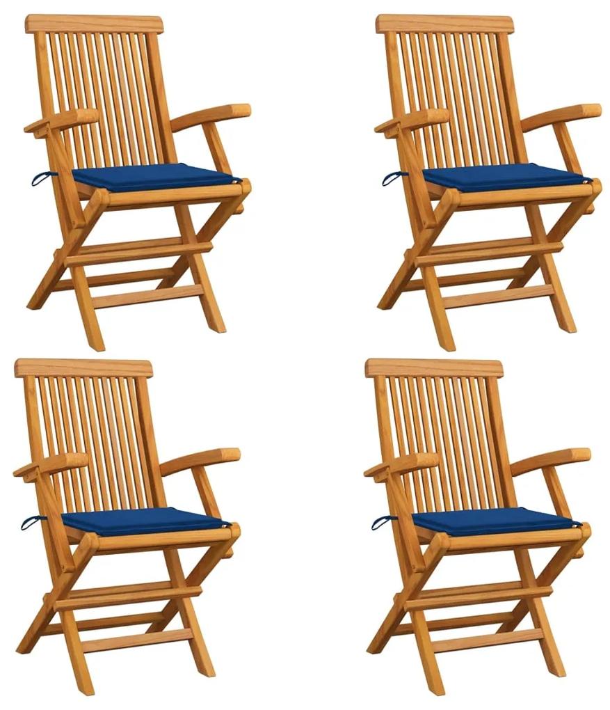 Záhradné stoličky, kráľovsky modré podložky 4 ks, tíkový masív