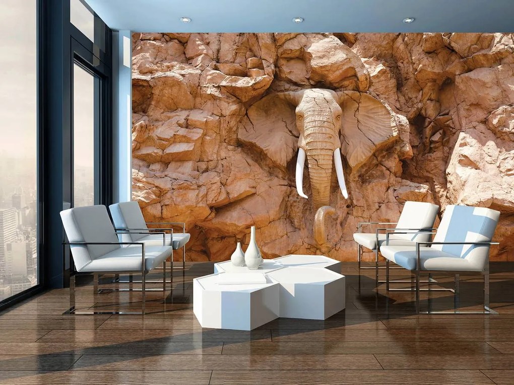 Fototapeta - Slon vytesaný v skalách (254x184 cm)