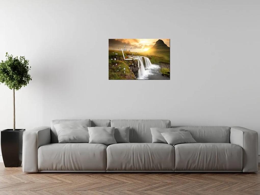 Gario Obraz s hodinami Islandská krajina Rozmery: 100 x 40 cm