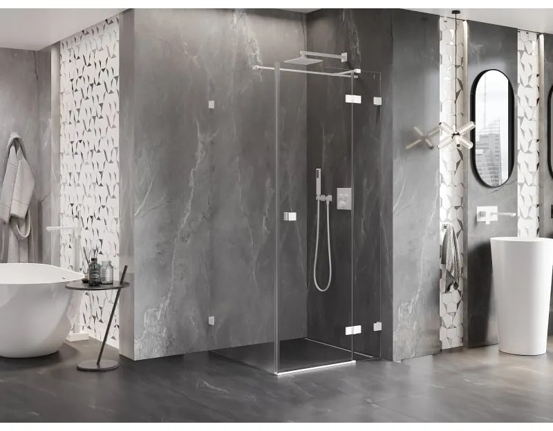 Mexen Lunar T, výklopný sprchový kút pravý 110 x 110 cm, 8mm číre sklo, biely profil, 834T-110-110-20-00-P