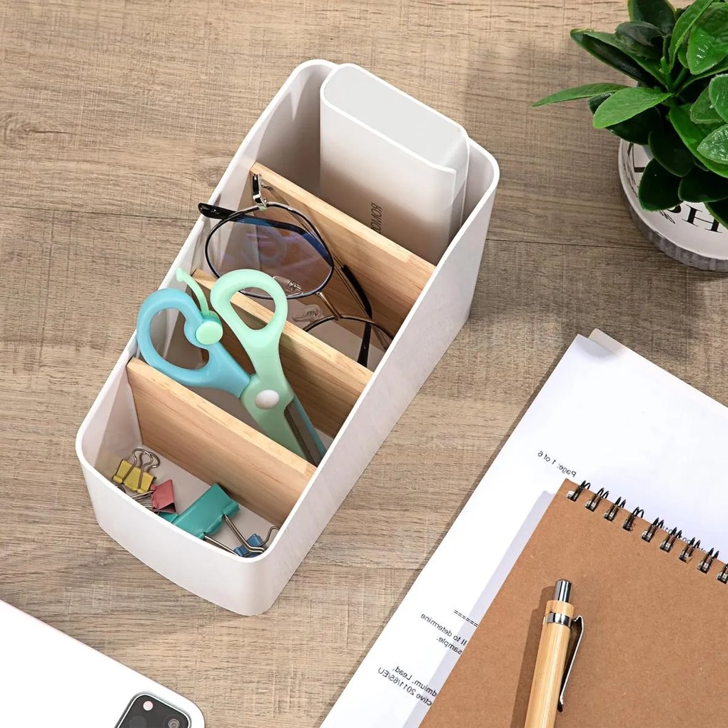 ALTOM Organizér s bambusovými priehradkami, biely OWELEK, S - 10x17x13