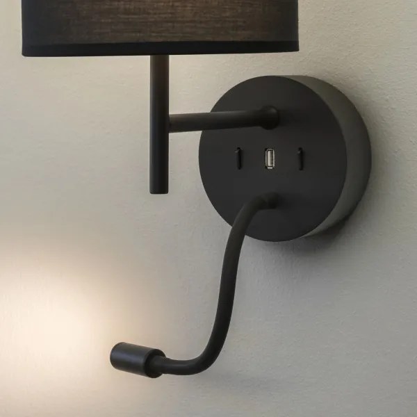 Ideal Lux - LED Flexib. lampa s montúrou SET UP 1xE27/42W+LED/3W/230V USB čierna