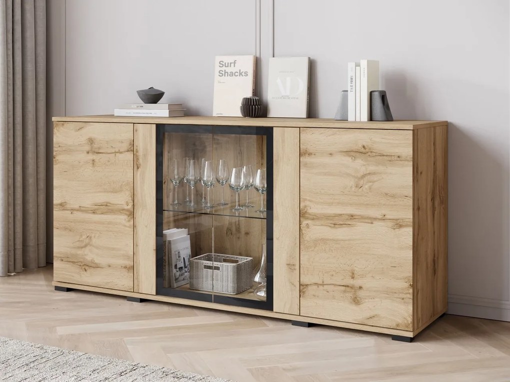 Komoda s dvierkami Hedvis SB 154 4D, Farby: čierna, Osvetlenie: osvetlenie LED biele