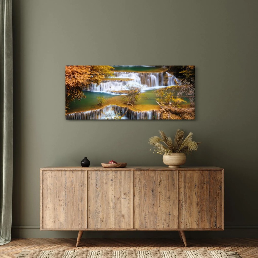 Obraz - Vodopády Huay Mae Khamin, Thajsko (120x50 cm)