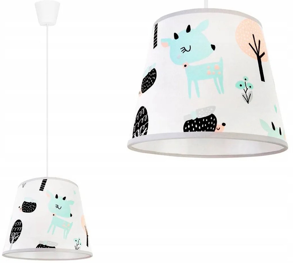 Detské závesné svietidlo Bambi, 1x textilné tienidlo so vzorom, s