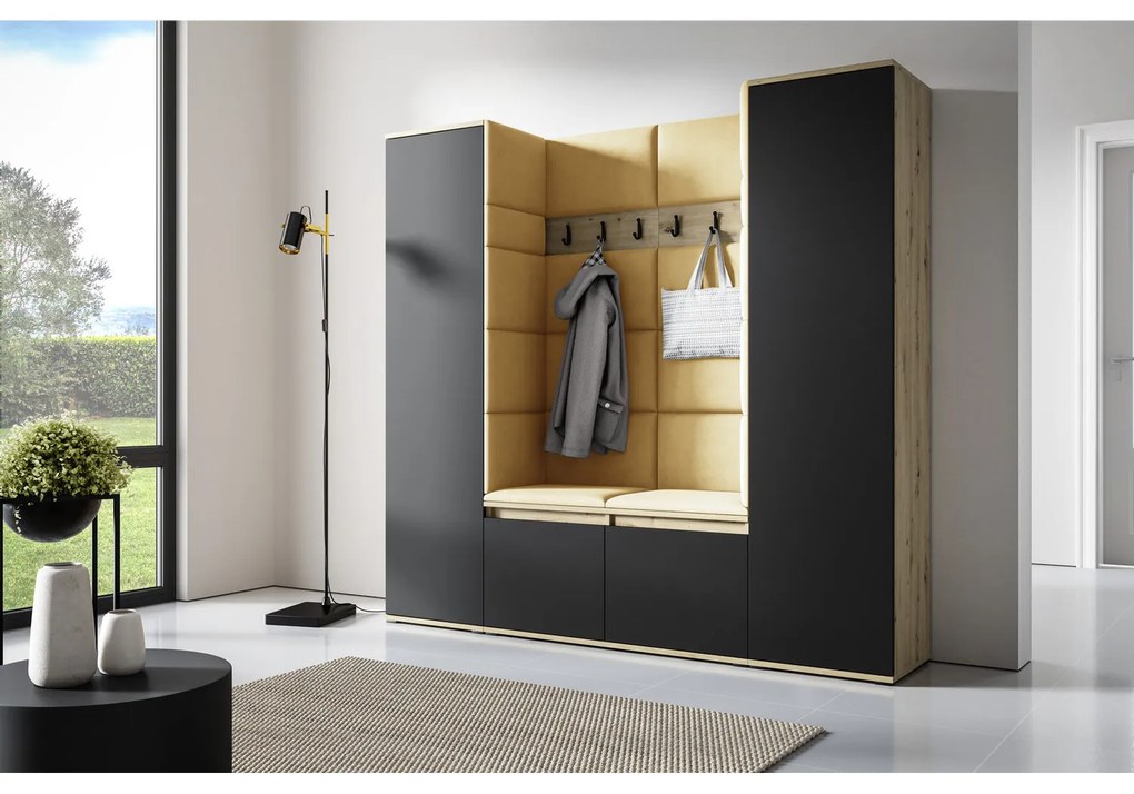 Predsieňová stena AMI 31 Bez zrkadla Dub artisan + čierna Žltá