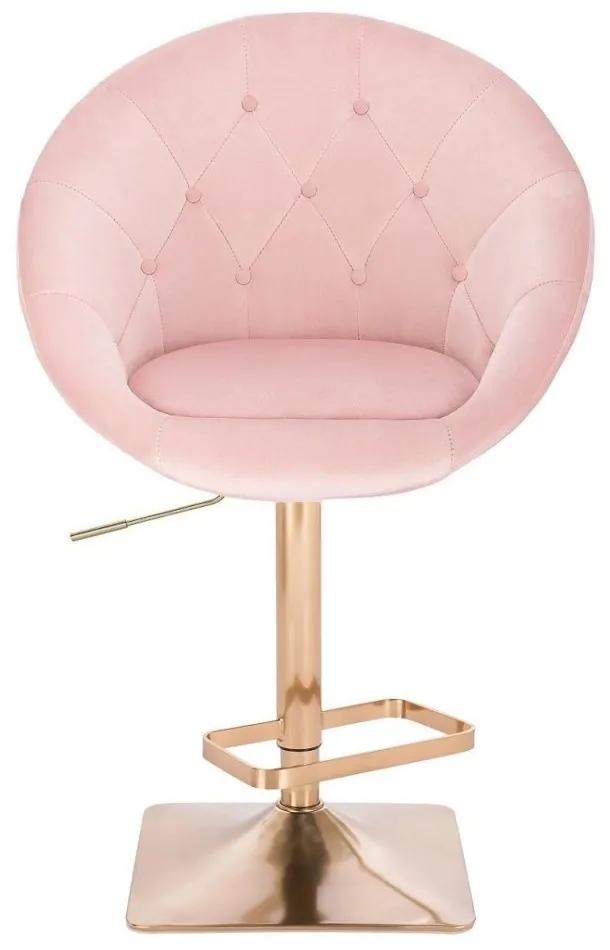 LuxuryForm Barová stolička VERA VELUR na zlatej hranatej základni - svetlo ružová