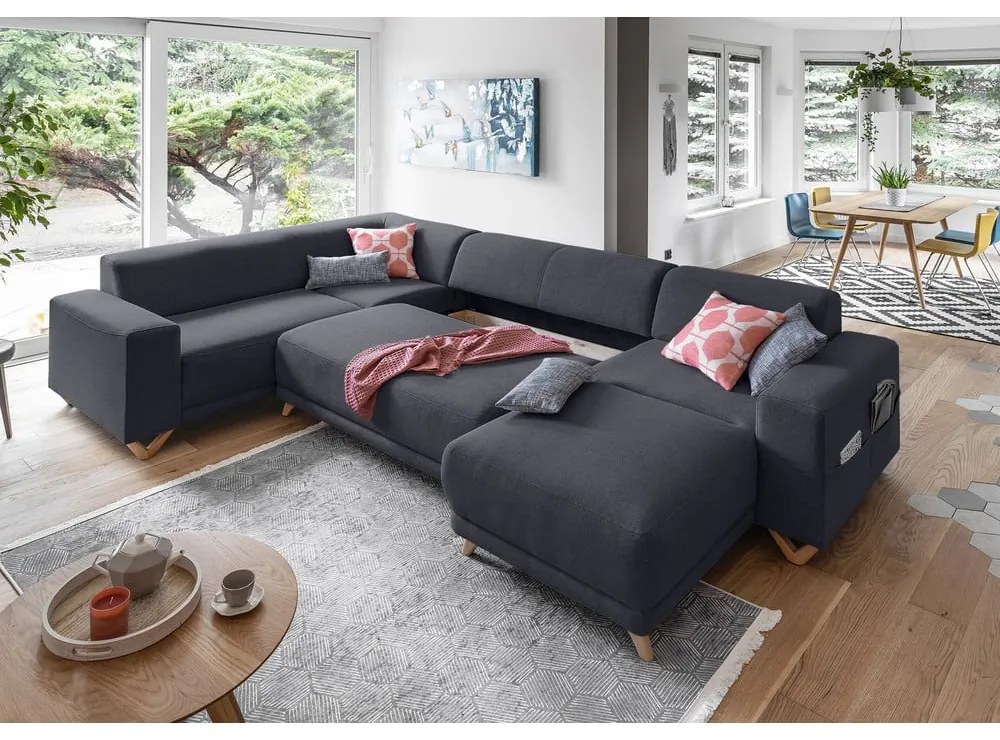 Antracitová rozkladacia/s úložným priestorom rohová pohovka (ľavý roh/do tvaru "U") Classy Sophie – Miuform