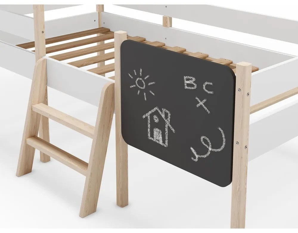 Biela domčeková vyvýšená detská posteľ z borovicového dreva 90x190 cm Mint – Marckeric