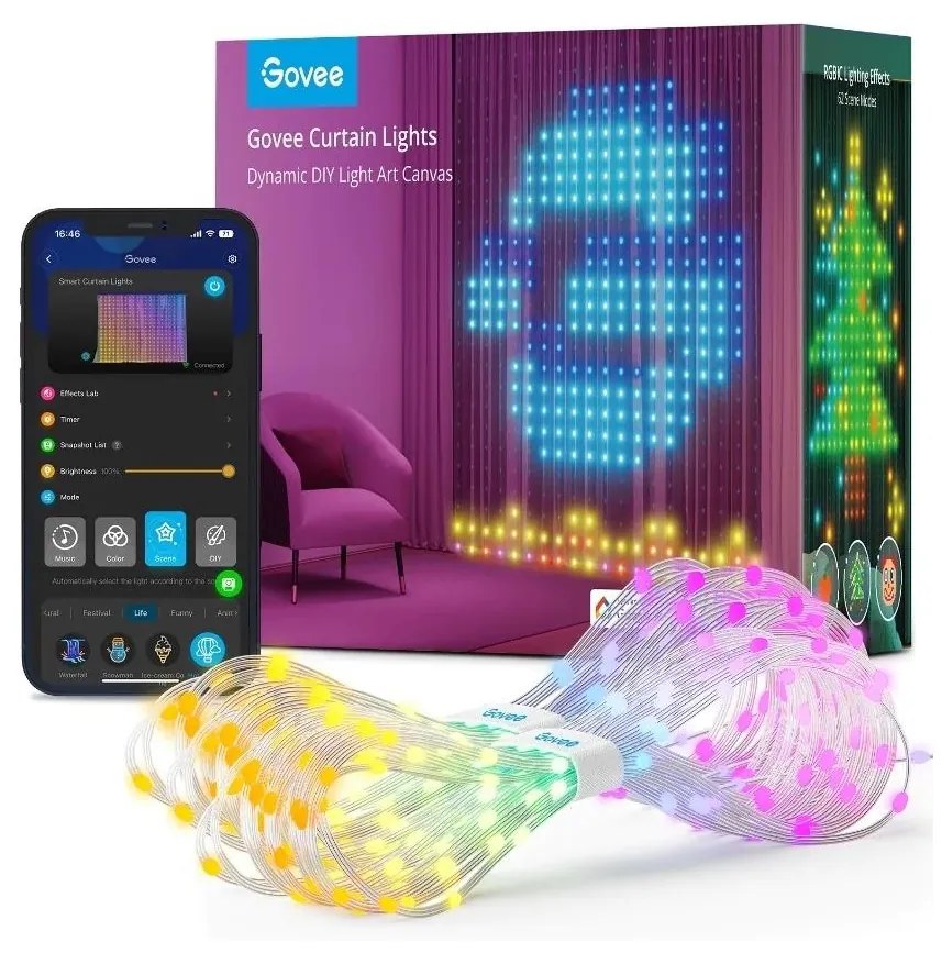 Govee - RGBIC Svetelný záves 520 LED 1,5x2m Wi-Fi IP65