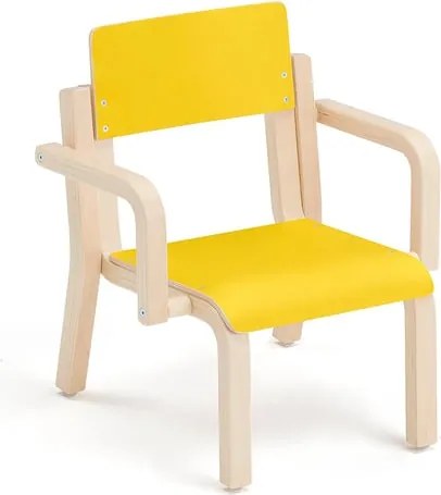 Detská stolička DANTE, s podrúčkami, výška 260 mm, breza/žltá