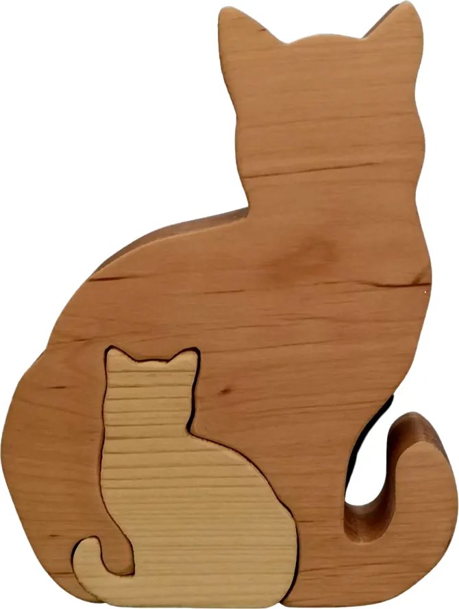 AMADEA Drevené puzzle mačky, masívne drevo dvoch druhov drevín, 11,5x15x3 cm