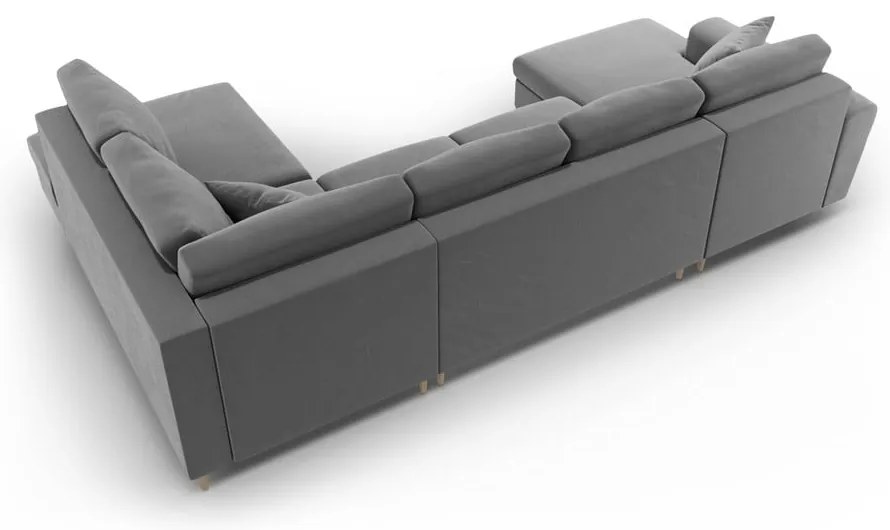 Svetlosivá zamatová rozkladacia/s úložným priestorom rohová pohovka (pravý roh/do "U") Kyoto – Cosmopolitan Design