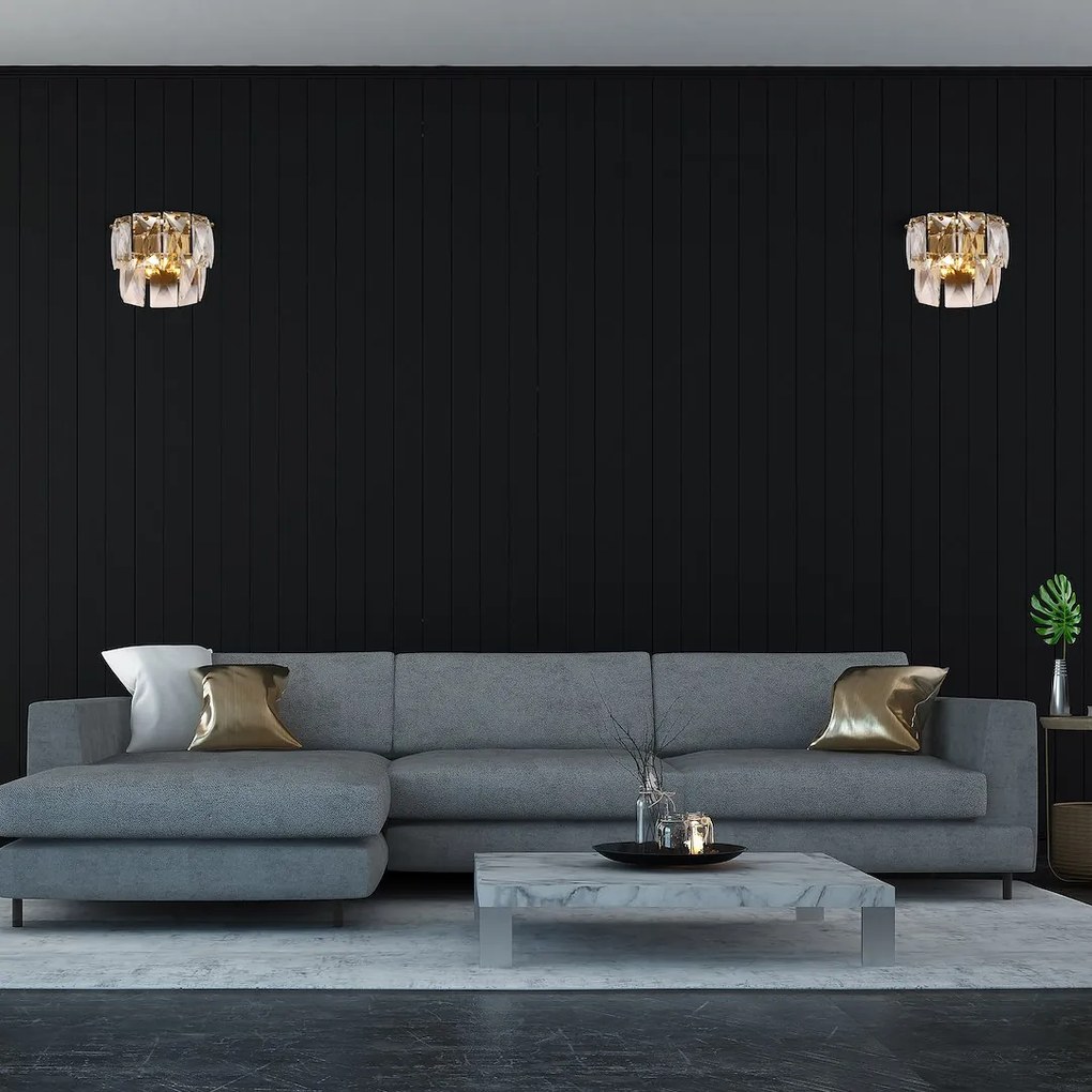 Nástenné svietidlo Chelsea, 1x krištáľové tienidlo, g