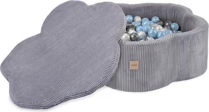 Suchý bazén kvietok s podložkou – sivý menčester 95×30 cm + 200 guličiek