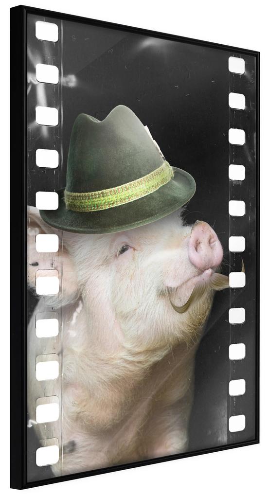 Artgeist Plagát - Pig with Mustache [Poster] Veľkosť: 40x60, Verzia: Čierny rám