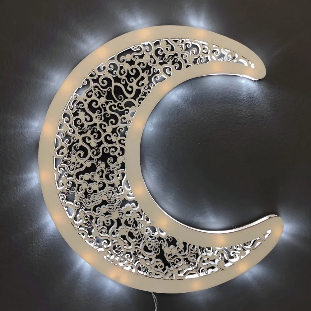 AMADEA Drevená svietiaca dekorácia mesiac s LED osvetlením, 29 cm