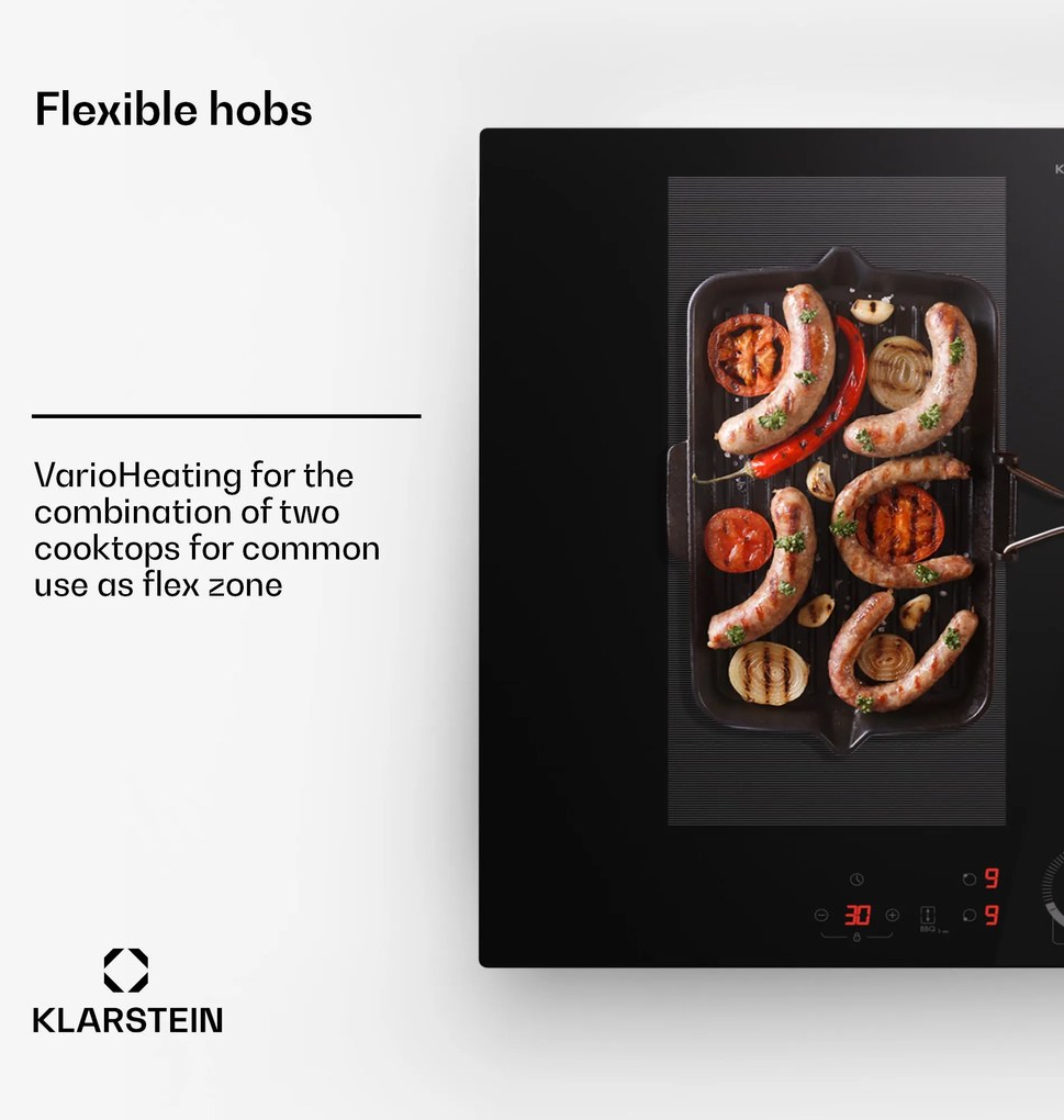 Klarstein Delicatessa 70 Hybrid, vstavaná indukčná varná doska, 4 zóny, 7000 W, sklokeramika