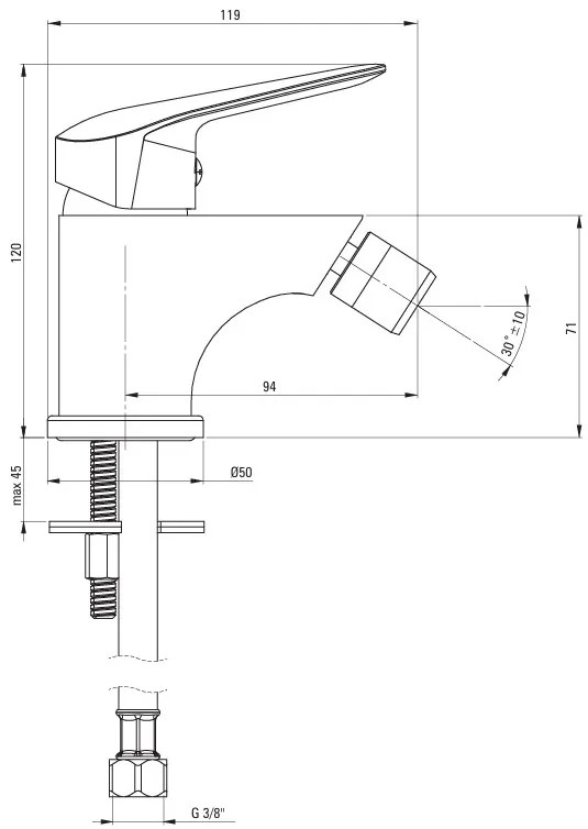 Deante Boro, bidetová batéria h-120, čierna matná, DEA-BMO_N30M