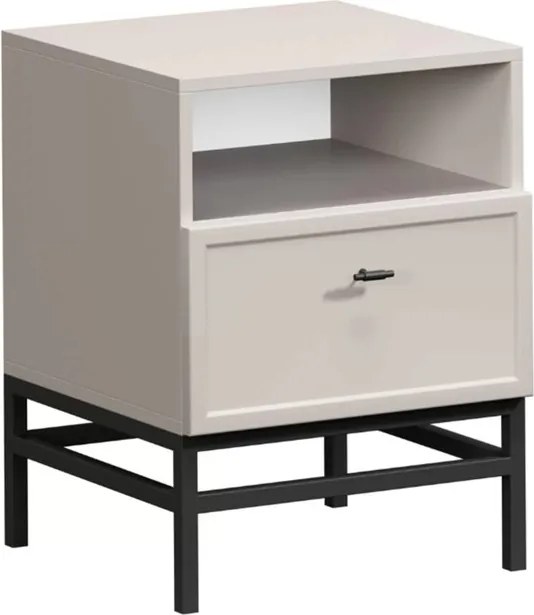 Nočný stolík Lorini so zásuvkou 45 cm - kašmír / čierna T-bar úchytka / kovová podnož