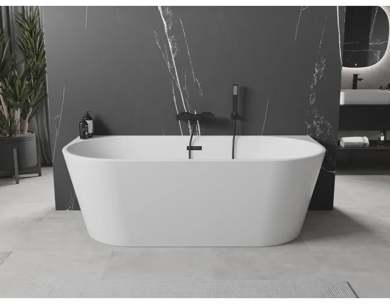 Mexen Oval, voľne stojaca nástenná vaňa 170 x 80 cm, biela, čierny matný prepad, 52671708000-70