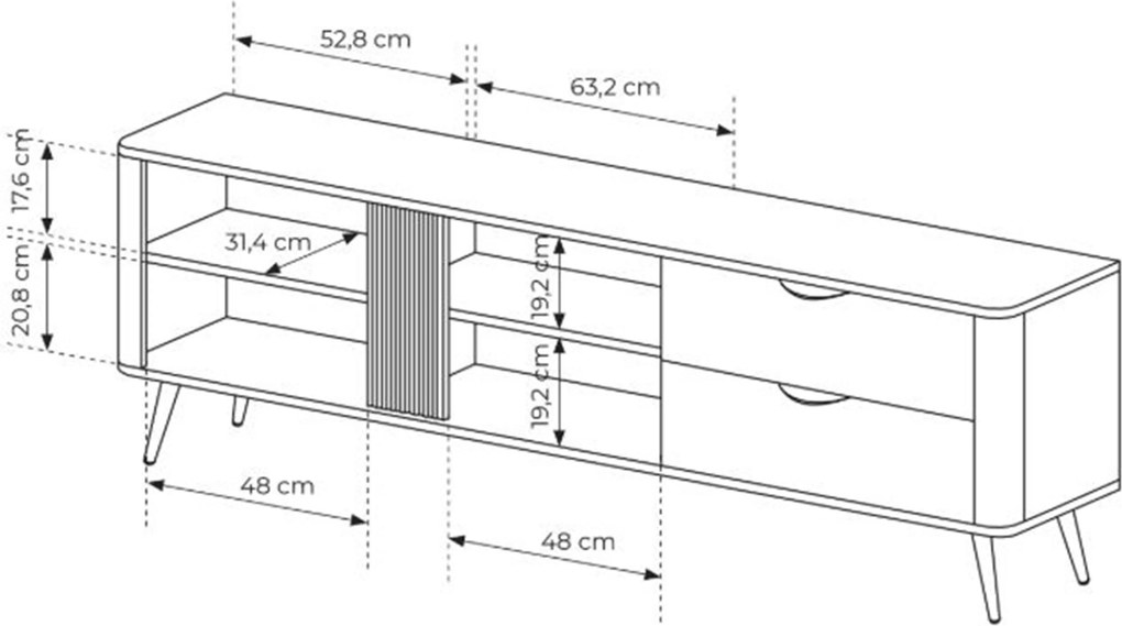 TV skrinka so zásuvkami Edrin 195 cm - dub dunin / čierna