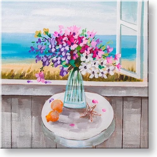 Maľovaný obraz na stenu KVETY VO VÁZE  60x60 cm