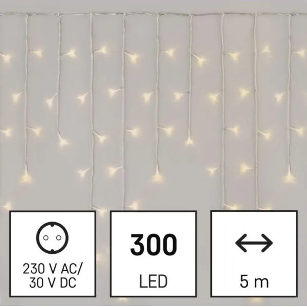 LED Vianočná vonkajšia reťaz 300xLED/8 módov 10m IP44 teplá biela + diaľkové ovládanie