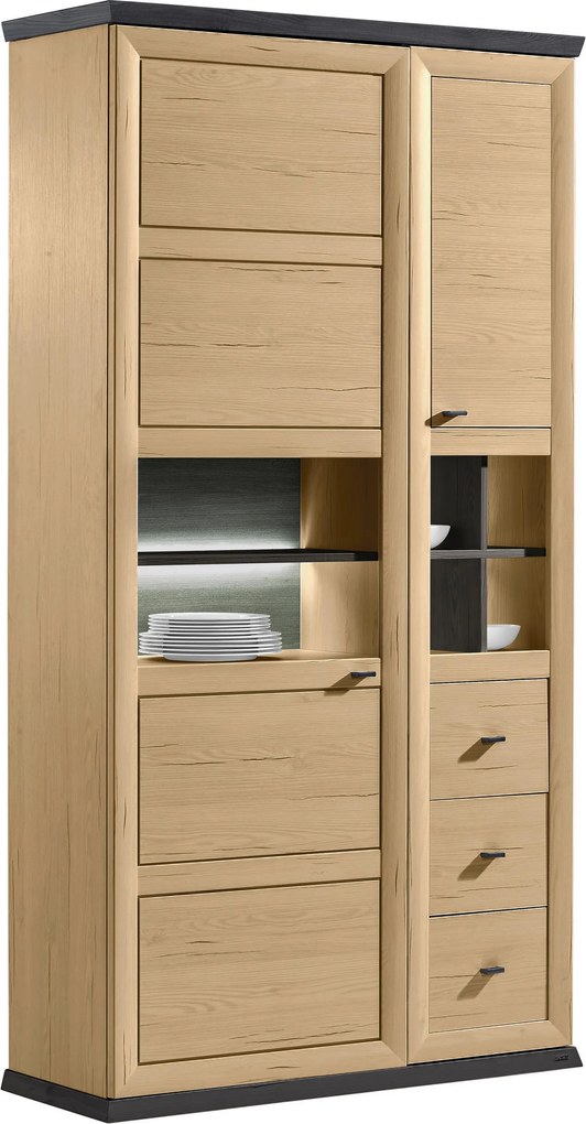 XXXLutz VITRÍNA, tmavosivá, dub artisan, 110/209/43 cm Hom`in - Sklenené vitríny - 000003002947