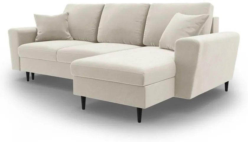 Béžová zamatová rozkladacia/s úložným priestorom rohová pohovka Kyoto – Cosmopolitan Design