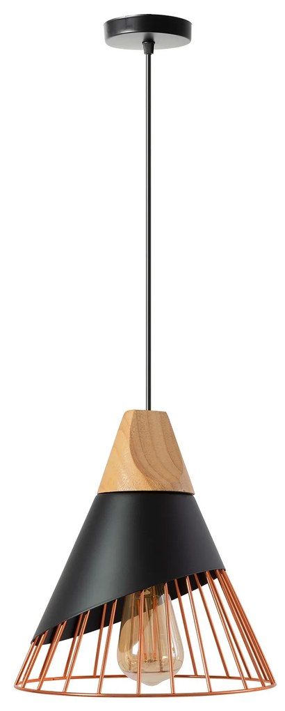 Toolight - Škandidávska závesná stropná lampa APP225-1CP, čierna-hnedá-ružová zlatá, OSW-00892