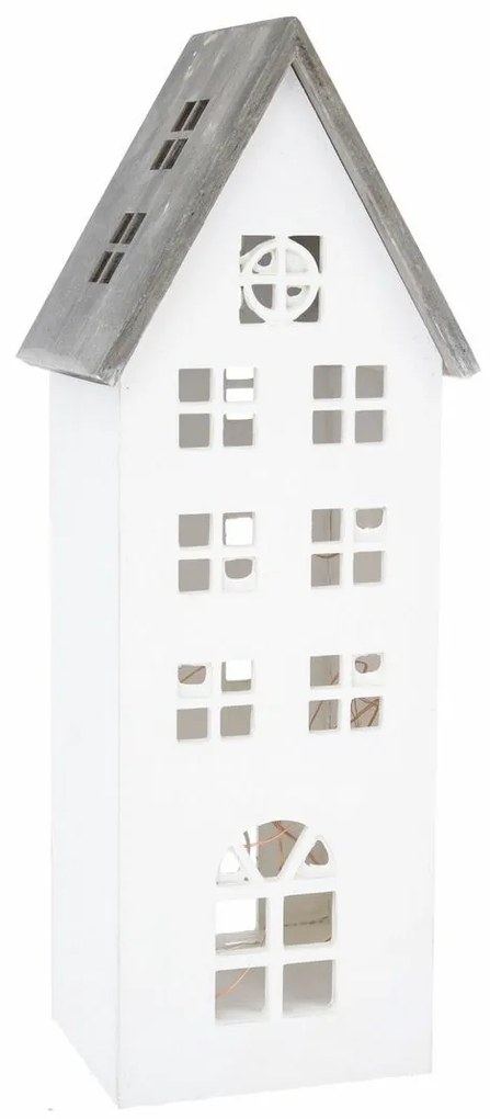 Vianočná drevená LED dekorácia Light house biela, 11,7 x 21 x 9,8 cm