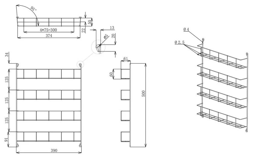 Goodhome Poschodová polica na korenie na kuchynské dvierka, DATIL