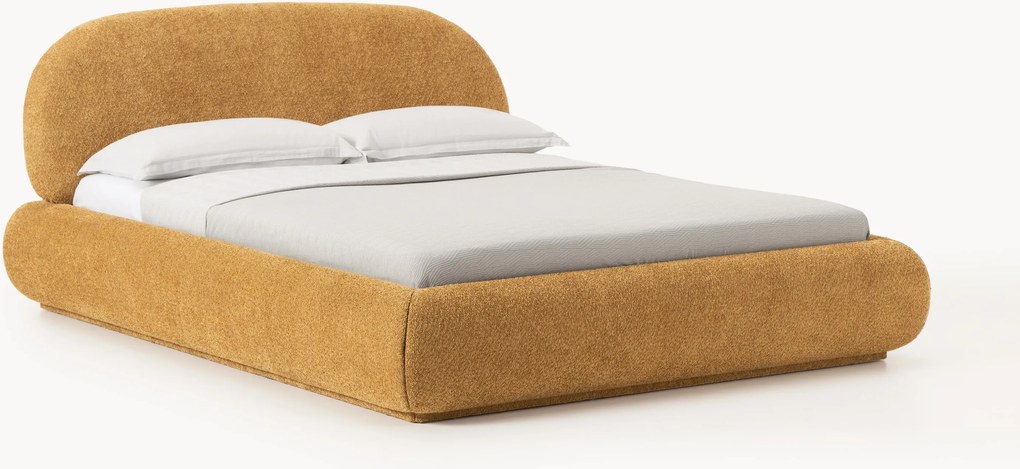 Čalúnená posteľ z plyšového buklé s úložným priestorom Alba