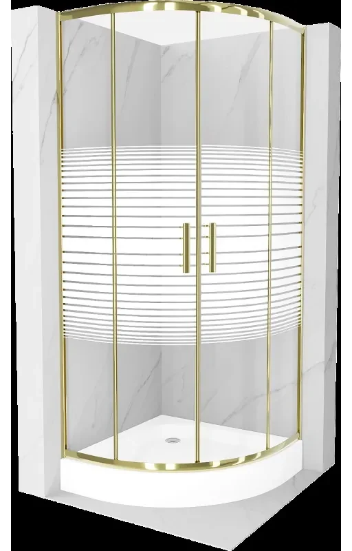 Mexen Rio polkruhová sprchová kabína 70 x 70 cm, pruhy, zlatá + závesný bidet Rio, biela- 863-070-070-50-20-4710