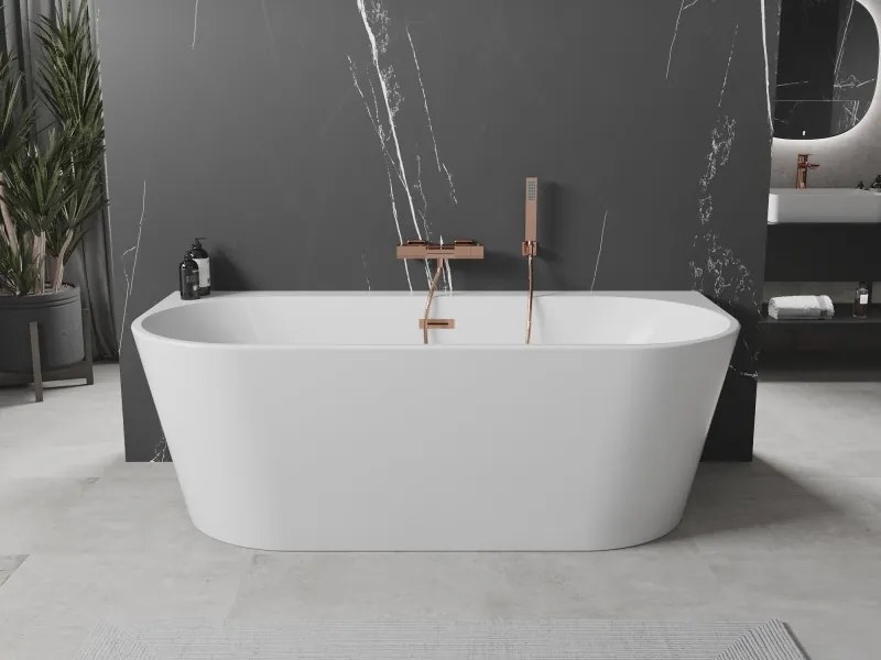 Mexen Oval+, voľne stojaca vaňa ku stene 170 x 80 cm, biela lesklá, ružové zlato prepad, 52681708000-60